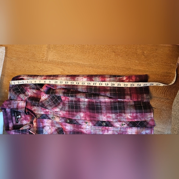 Affliction Button Down Shirt Womens Large  Red Wine Black Long Sleeves - Picture 12 of 13